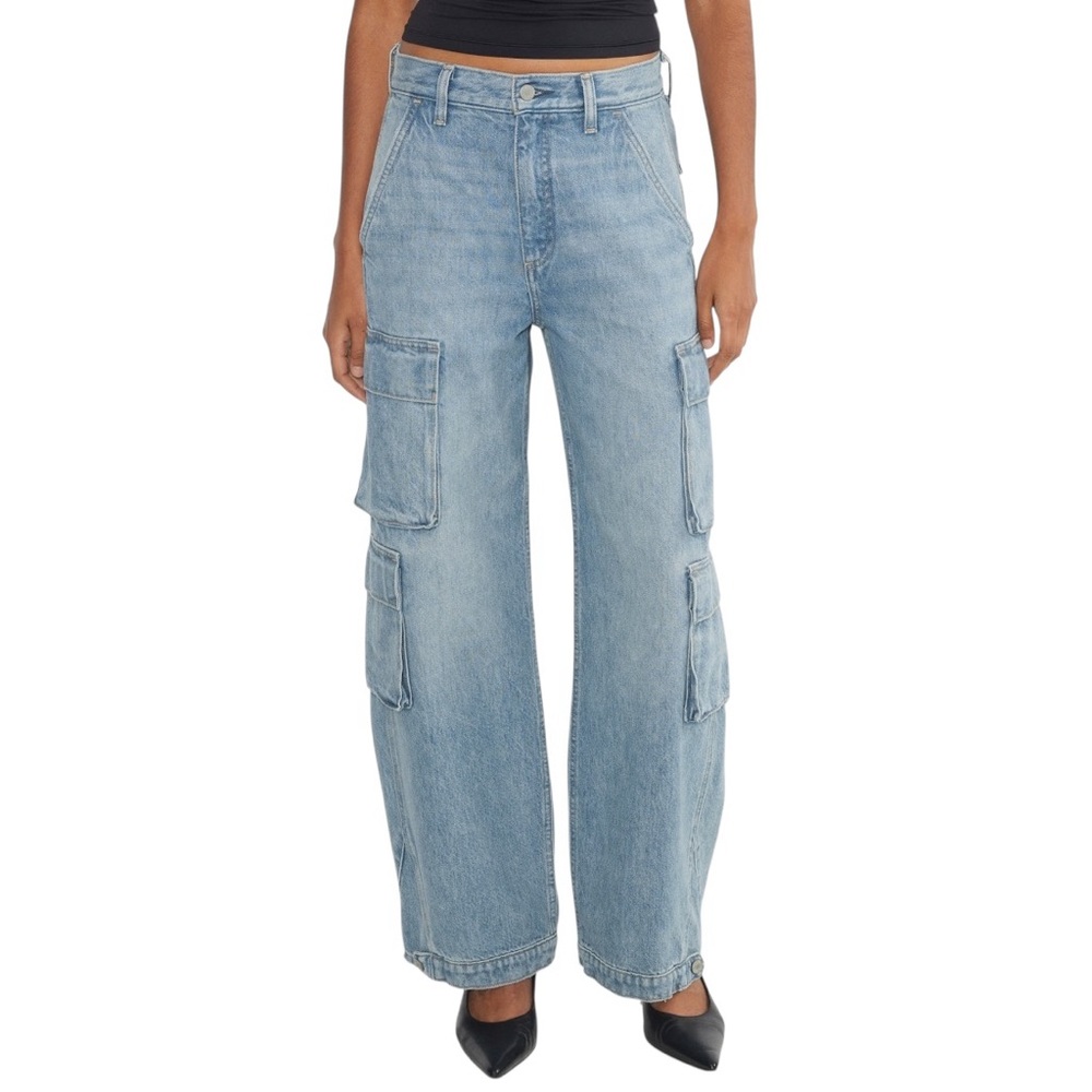 Aritzia Denim Forum '90s Millie Hi-Rise Cargo Jean Light Blue Wide Leg Sz 25